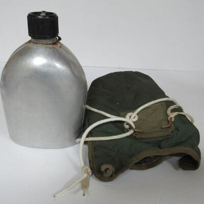 Vintage Aluminum Canteen With Holder