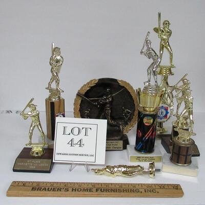Box of Misc Trophies For Baseball/Softball