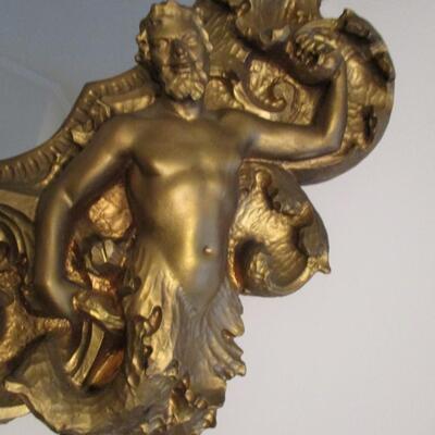 Vintage Finesse Gold Gilt Mirror Adam Eve Cherub Angels Devil Large Ornate