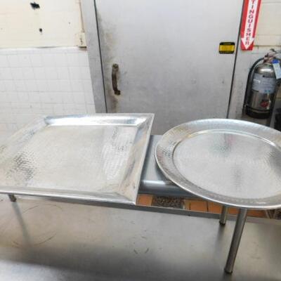 Pair of Large Food Service Polished Metal Serving Trays