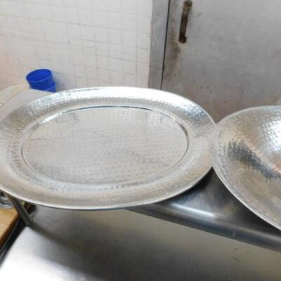 Set of Three Hammered Finish Polished Metal Serving Trays and Platters