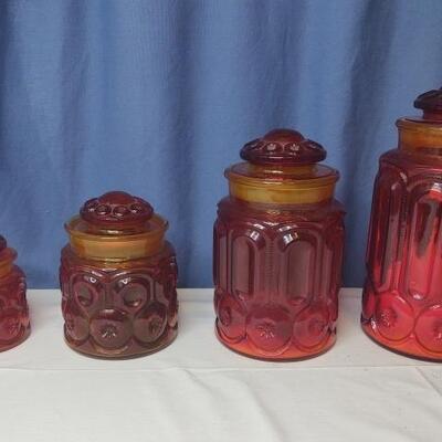 15 - L.E. Smith Red Amberina Apothecary Jar Set