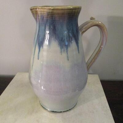 Signed Blue Drip Glaze Studio Art Pottery - Pitcher 10