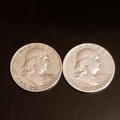 2 Franklin silver half dollars 