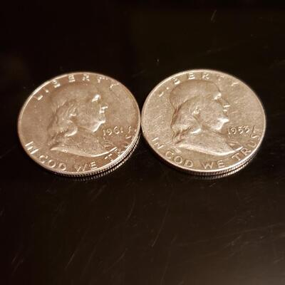 2 silver Franklin half dollars 