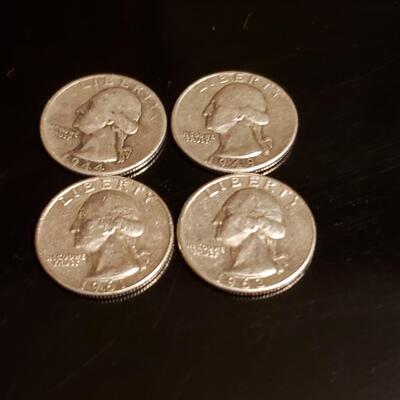 4 silver pre 1964 Washington quaters 