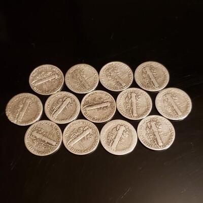 13 various date mercury silver dimes 
