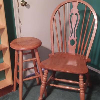 147 - Wooden Chair & Stool