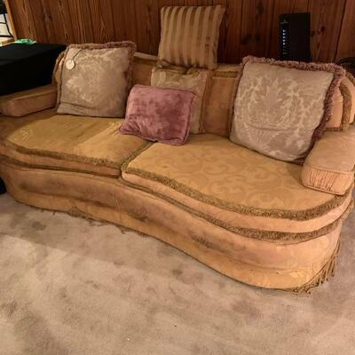 Lot 12: Gold Couch & Pillows 