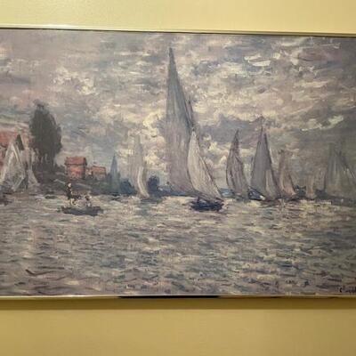 Vintage Signed Lithograph with Sailboats