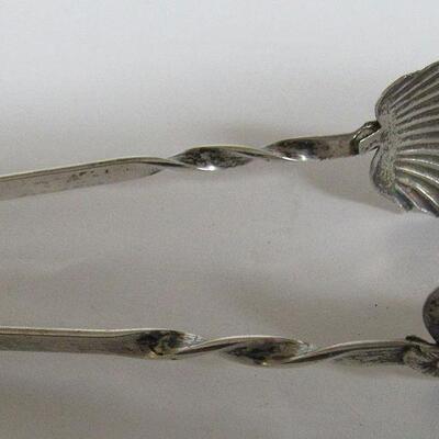 Silver Plate Rogers Bros Precious Mirror 1954 Serving Spoon and Unmarked Vintage Sugar Tongs