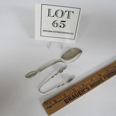 Silver Plate Rogers Bros Precious Mirror 1954 Serving Spoon and Unmarked Vintage Sugar Tongs