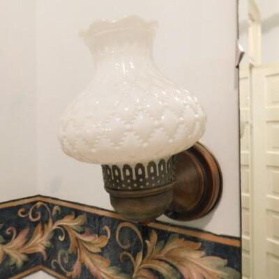 Pair of Vintage Sconce Light Fixtures with Milk Glass Globes