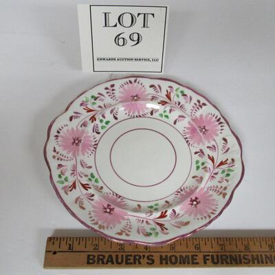 Vintage Pink Luster and Floral Plate, Unmarked