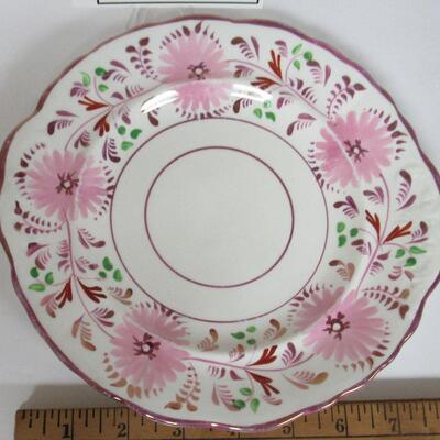 Vintage Pink Luster and Floral Plate, Unmarked