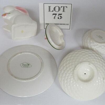 Set of 4 Rabbit Decorative Pieces, Plate, Trinket Dish, Condiment Jar, Napkin Holder