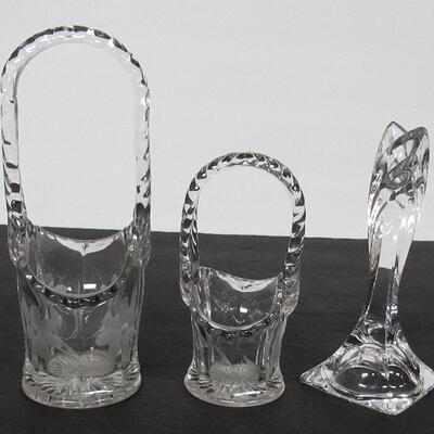 2 Smaller Vintage Glass Baskets and a Modern Candle Holder