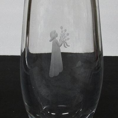 Vintage Heavy Glass Vase With Cut Girl On Front, Marked on Bottom