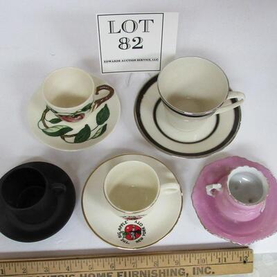 5 Vintage Cup and Saucer Sets, Lenox, Wedgwood, Lusterware, Metlox, The Big Apple