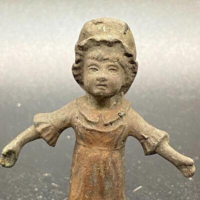 Vintage Cast Iron Upset Little Girl Figurine Miniature
