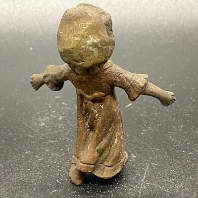 Vintage Cast Iron Upset Little Girl Figurine Miniature