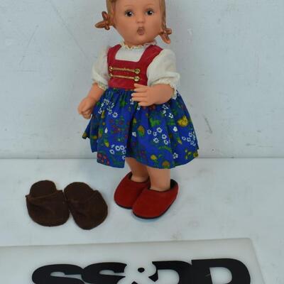 Hummel Plastic Doll wearing Gretl Madame Alexander Dress. 2 Pairs Shoes