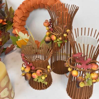 8 Piece Fall Decor, Three Candle holders, Two Wreaths