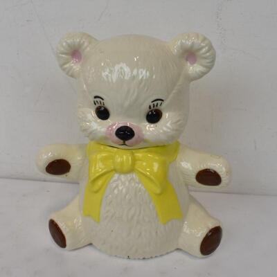 Bear Cookie Jar, White With Yellow Scarf