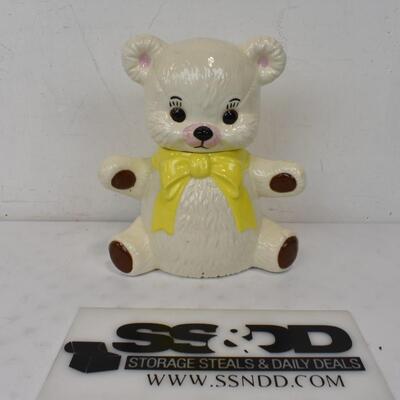 Bear Cookie Jar, White With Yellow Scarf