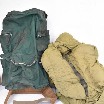 Backpacking Backpack, Dark Green & Army Green Sleeping Bag