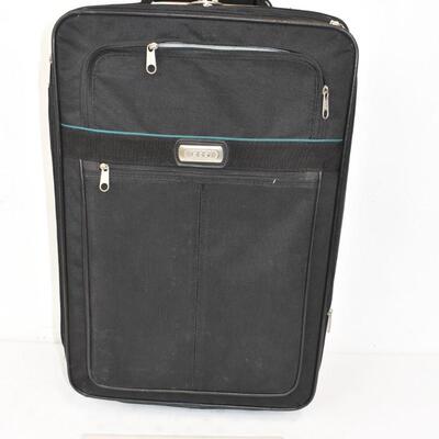 Black Suitcase by GGG. Telescoping Handle & Wheels, Carry-On Size