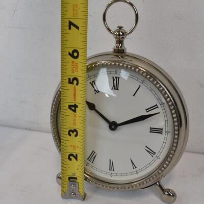 Pocket Watch Style Desk Mantel Clock by Pottery Barn. Chrome, B&W