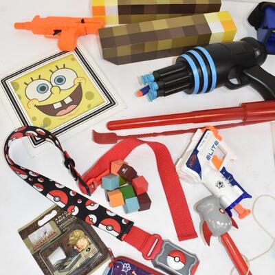 Toys Lot: Light Sabers, Nerf Guns, Rainbow Shamrock Windsock, Minecraft