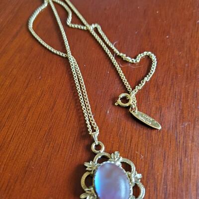 Sapphirite Cabochon Whiting Davis Pendant on 21 inch chain 