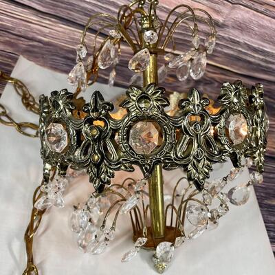 Small Hollywood Regency Vintage Hanging Swag Crystal Lamp Chandelier Light