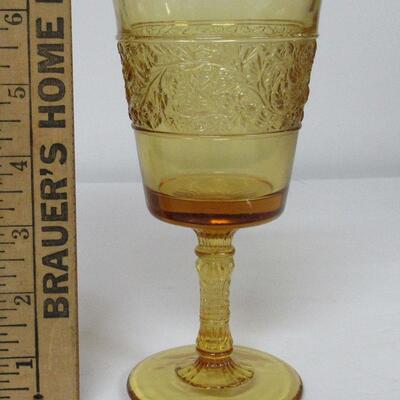 Nice Amber Pressed Glass Goblet, Roses and Leaves Theme