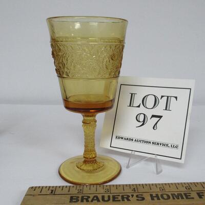 Nice Amber Pressed Glass Goblet, Roses and Leaves Theme