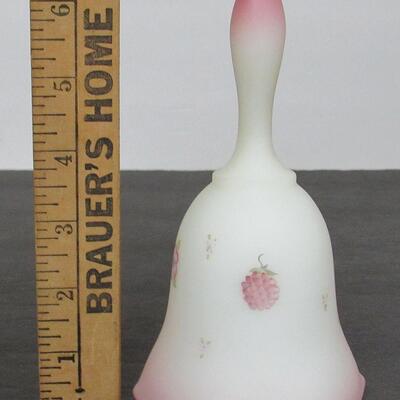 Vintage Fenton Rosaline Hand Painted Satin Glass Bell, Artist Signed 