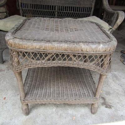 Vintage Wicker Rattan Patio Loveseat with Matching Side Table