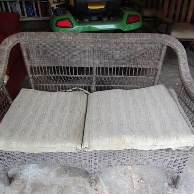 Vintage Wicker Rattan Patio Loveseat with Matching Side Table