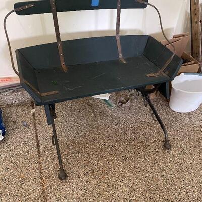 VINTAGE BUCKBOARD WAGON SEAT WITH UNUSUAL TACK HARNESS LEGS. BUY IT NOW $200