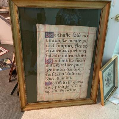 VERY OLD PARCHMENT REPORTEDLY FROM A PAGE IN A BIBLE FROM A SPANISH MONESTARY. BUY IT NOW $150