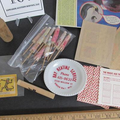 Lot of Vintage Advertising Items and Drink Umbrellas