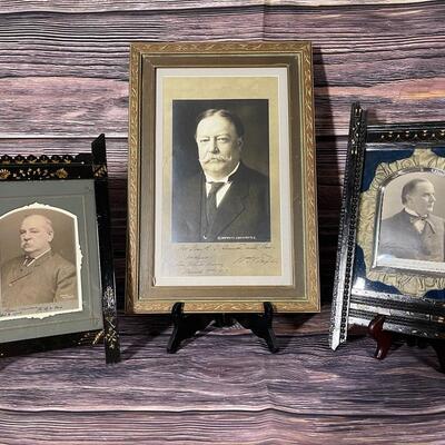 Framed Photos Cabinet Cards US Presidents Taft Cleveland McKinley Inscribed Personalized