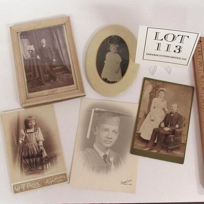 5 Antique Photographs, One in Celluloid Oval Frame