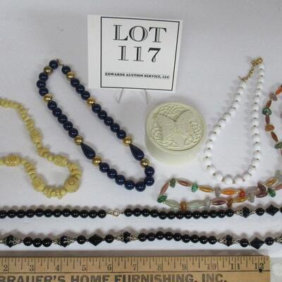 Costume Necklace Lot, and Butterfly Trinket Box