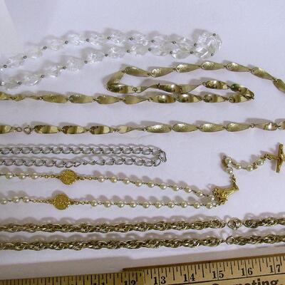 4 Necklaces, 1 Rosary, 1 Bracelet, Metal and Plastic