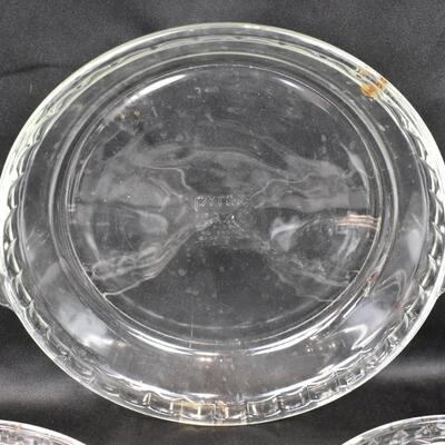 4 Pie Dishes by Pyrex, Clear Glass. Vintage?