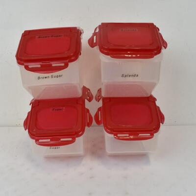 4 Clear Plastic Food Containers with Red Lids