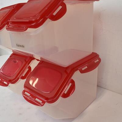 4 Clear Plastic Food Containers with Red Lids